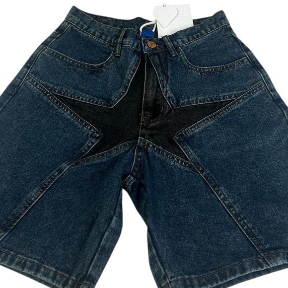 NWT Aelfric Eden Black Star Blue  Denim Jeans Jorts Shorts Streetwear Size 26/2 - Picture 15 of 16